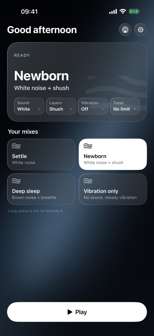 The Rumbli home screen with the Newborn mix selected
